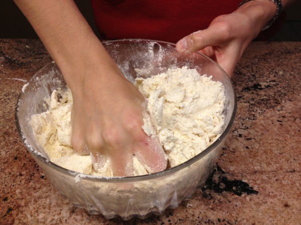 mixing the dough by hand: sambusak